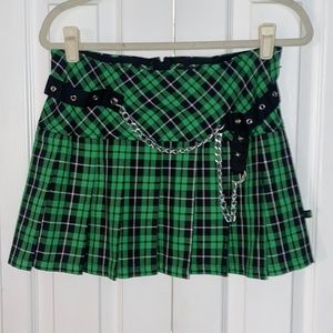 Royal Bones Green Plaid Skirt with Chain Detail